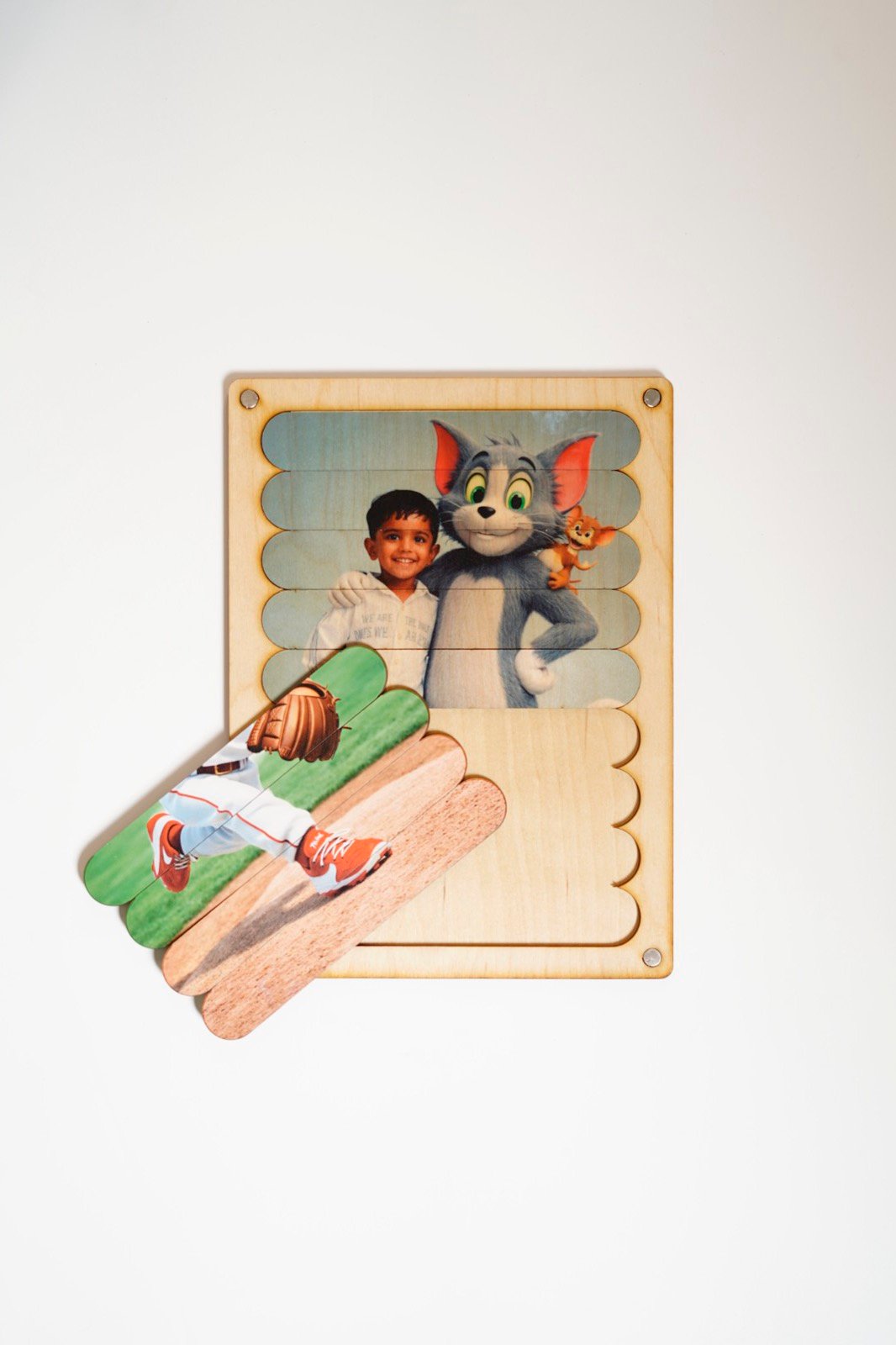 Double-sided puzzle — baseball theme printed on the reverse of the wooden sticks